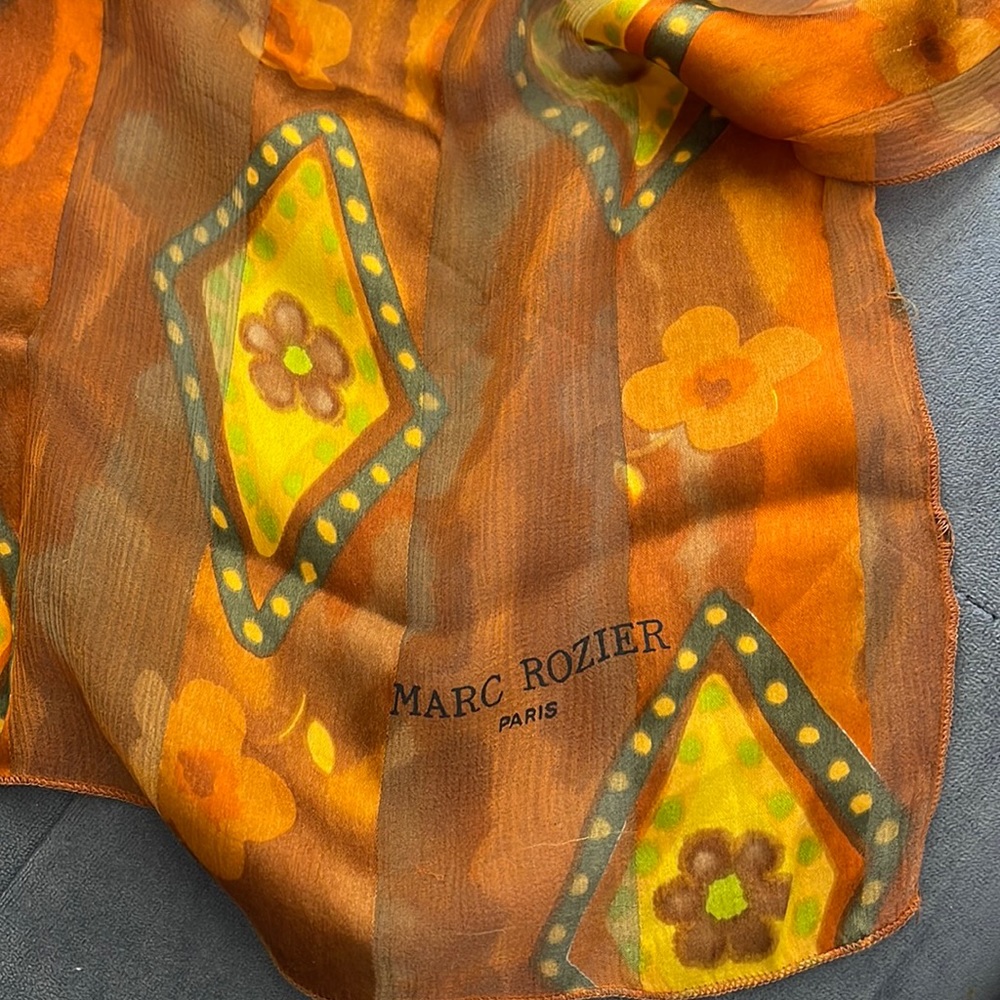 Marc Rozier 100% silk filmy orange fashion scarf.